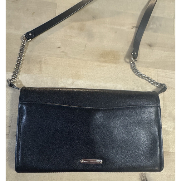 Rebecca Minkoff Jean Black Leather Convertable Crossbody Bag Silver Chain - Picture 11 of 15
